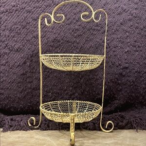 Yellow Two-Tier Wire Basket Stand